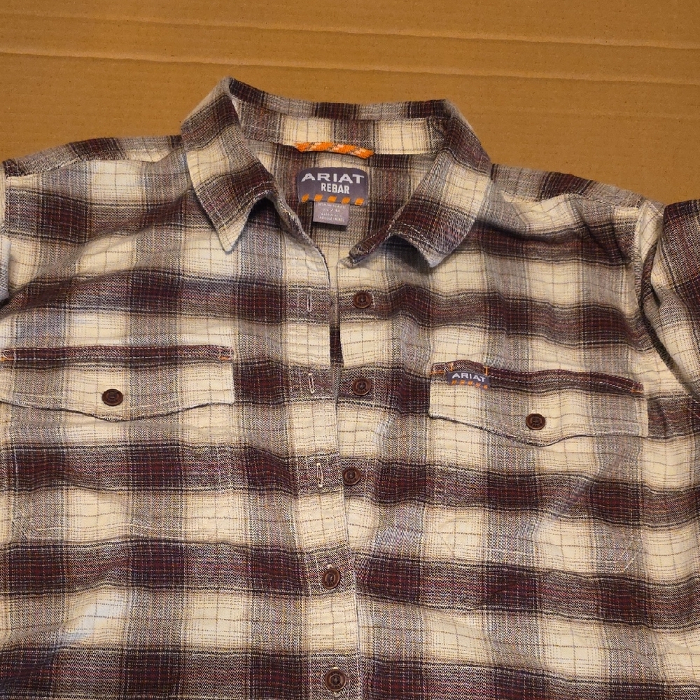 Ariat Rebar Plaid Shirt in Brown and Cream